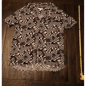 BP. Men's Yin Yang Check Cotton Short Sleeve Button-Up Shirt Black White Size M
